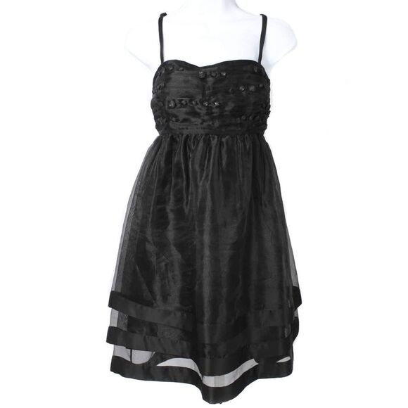 MAX & CLEO Black Mesh Overlay Empire Waist Babydoll Dress Size Women's 6 - Picture 1 of 5
